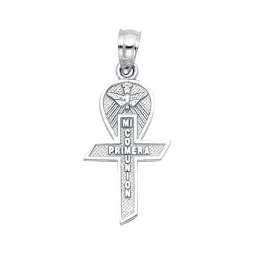 14K White Gold Religious Communion Cross Pendant