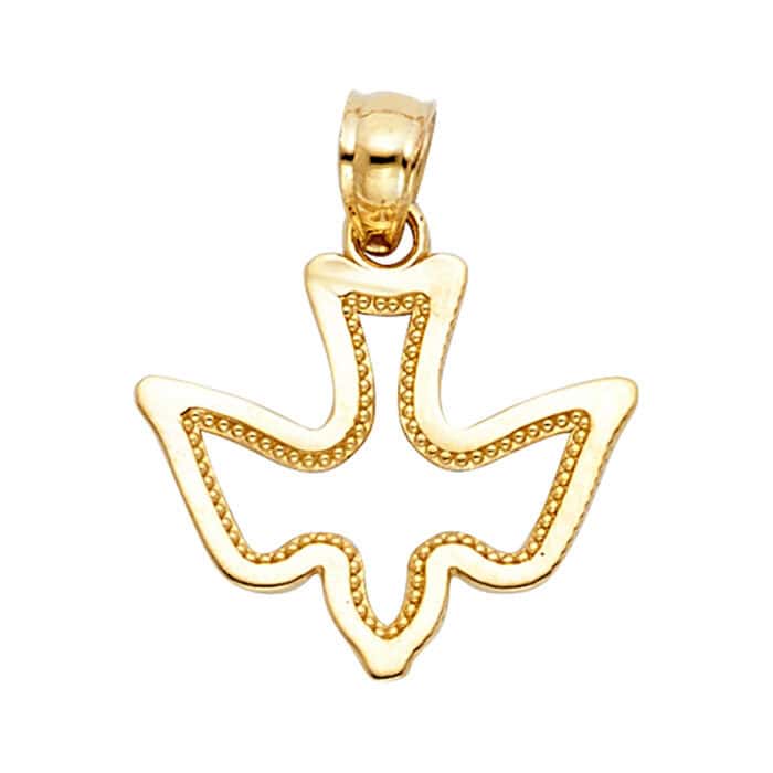 14K Yellow Gold Religious Holy Spirit Dove Pendant