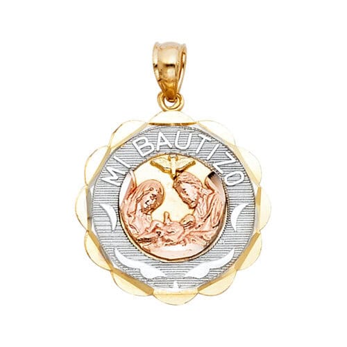 14K Tri Color Gold Baptism Religious Pendant