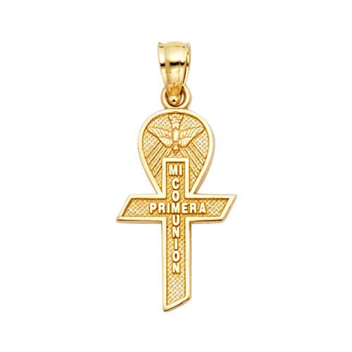 14K Yellow Gold Cross Religious Pendant