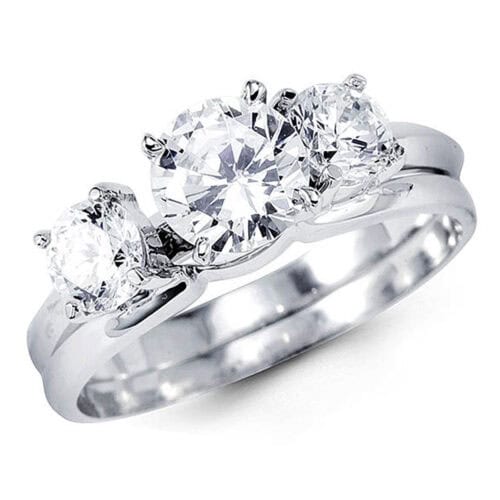 14K White Gold Cubic Zirconia 1 carat Round Stone Duo Set