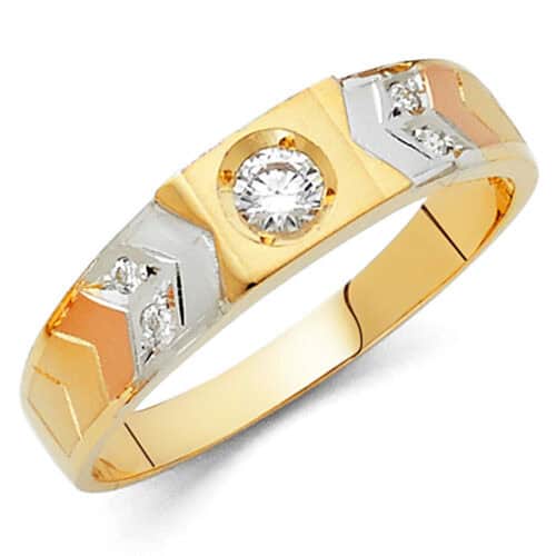 14K Tri Color Gold Cubic Zirconia Men's Band