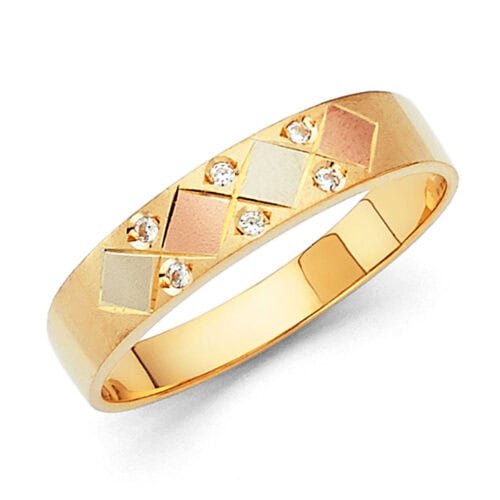 14K Tri Color Gold Cubic Zirconia Men's Band