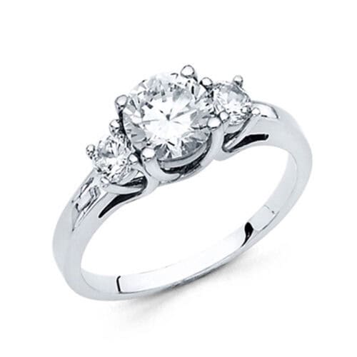 14K White Gold Cubic Zirconia Round Stone  Engagement Ring