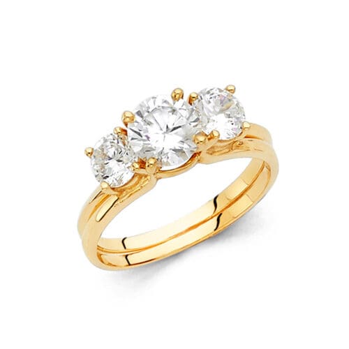 14K Yellow Gold Cubic Zirconia 1 carat Round Stone Duo Set for women