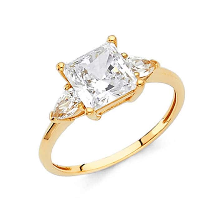 14K Yellow Gold Cubic Zirconia 1.25 Carat Princess Stone Engagement Ring