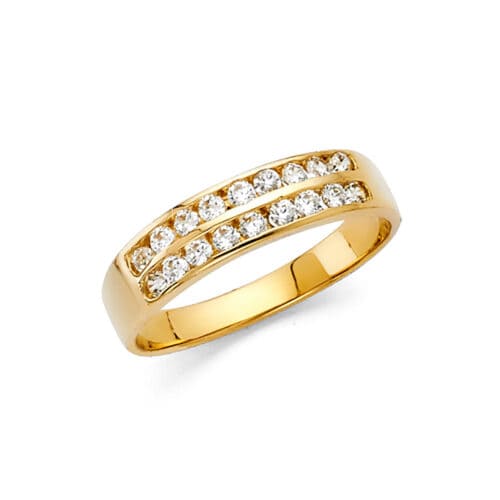 14K White Gold Cubic Zirconia 2 Row Band