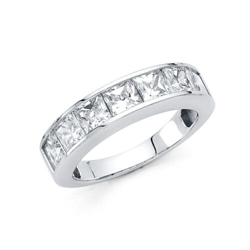 14K White Gold Cubic Zirconia Ladies Wedding Band