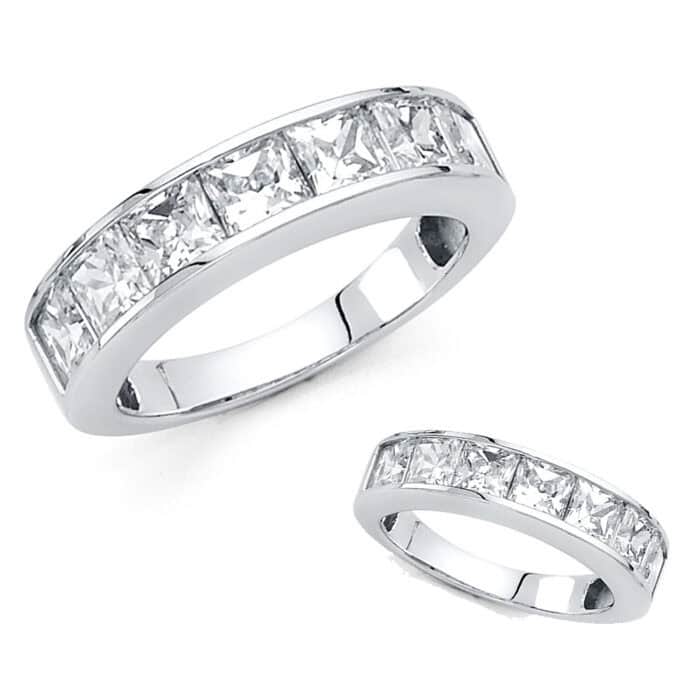 14K White Gold Cubic Zirconia Ladies Wedding Band - Image 3