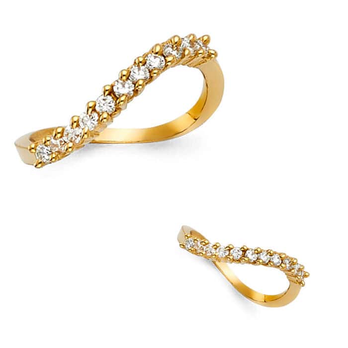 14K Yellow Gold Cubic Zirconia Ladies Wedding Band - Image 3
