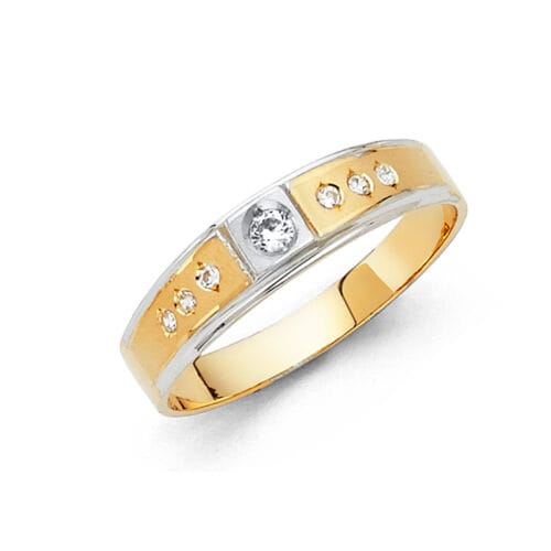 14K Two Tone Gold Cubic Zirconia Men's Band