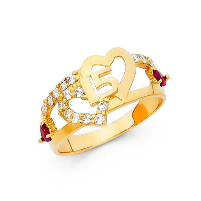 14K Yellow Gold Cubic Zirconia 15 Years Ring