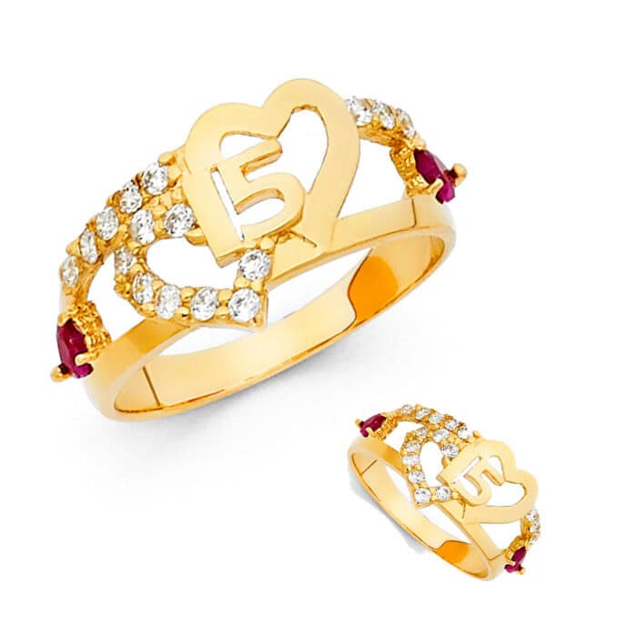 14K Yellow Gold Cubic Zirconia 15 Years Ring - Image 3