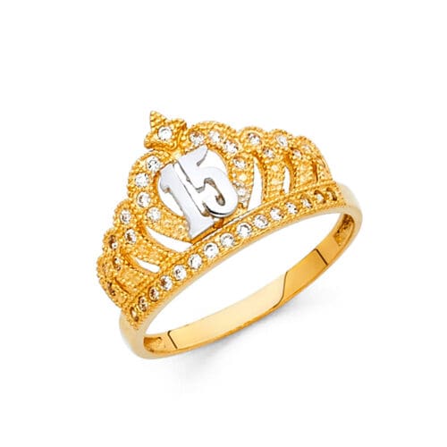 14K Two Tone Gold Cubic Zirconia 15 Years Ring
