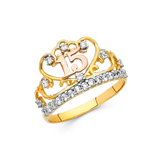 14K Two Tone Gold Cubic Zirconia 15 Years Ring
