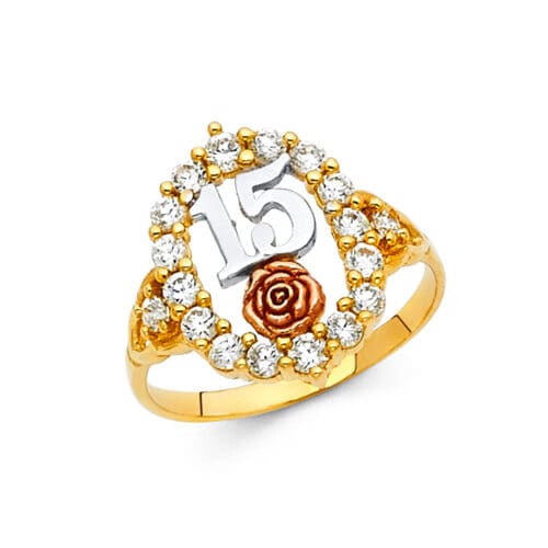 14K Two Tone Gold Cubic Zirconia 15 Years Ring
