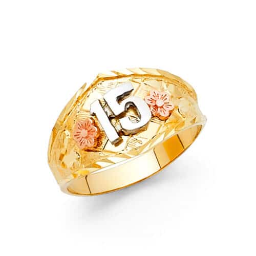 14K Tri Color Gold 15 Years Ring