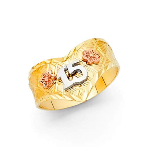 14K Tri Color Gold 15 Years Ring