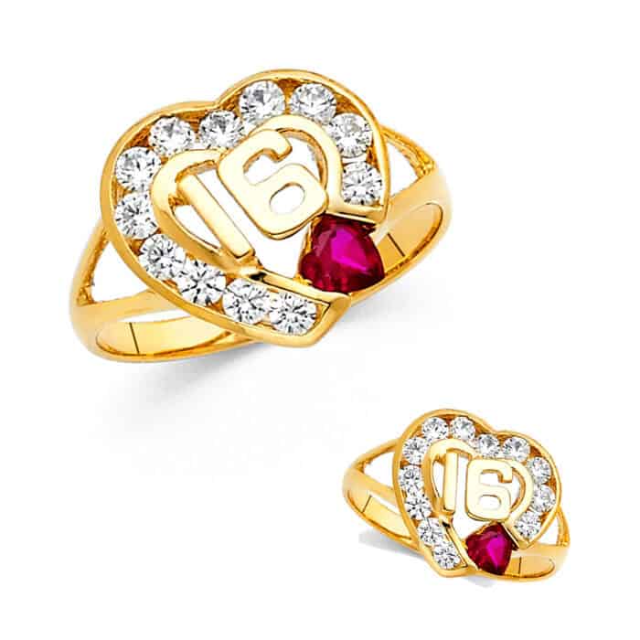 14K Yellow Gold Cubic Zirconia 16 Years Ring - Image 3