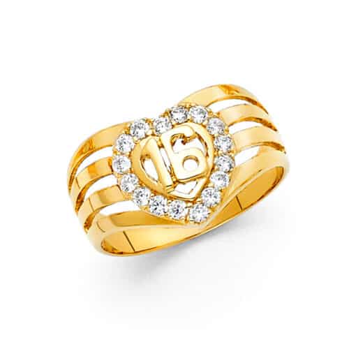14K Yellow Gold Cubic Zirconia 16 Years Ring