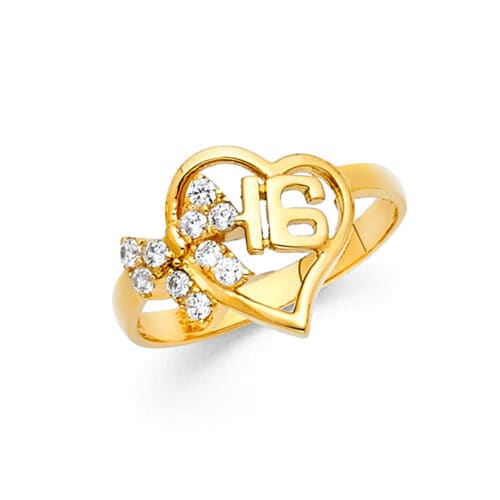 14K Yellow Gold Cubic Zirconia 16 Years Ring