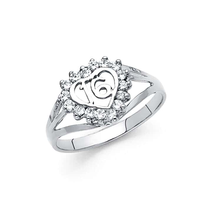 14K White Gold Cubic Zirconia 16 Years Ring