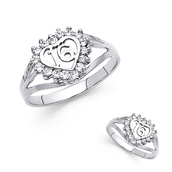 14K White Gold Cubic Zirconia 16 Years Ring - Image 3