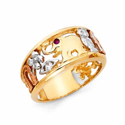 14K Tri Color Gold Lucky Ring