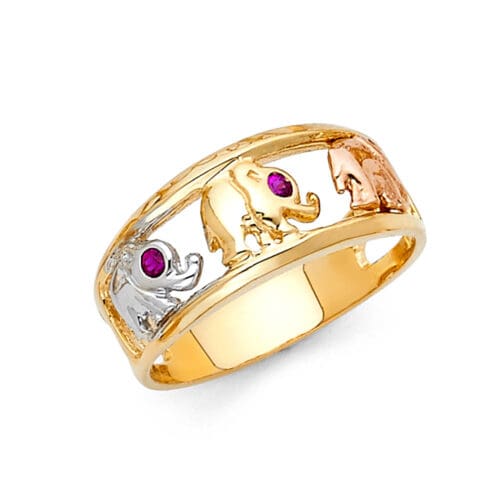 14K Tri Color Gold Lucky Ring