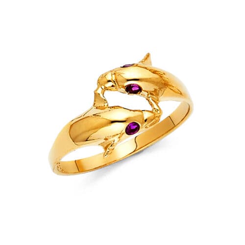 14K Yellow Gold Cubic Zirconia Fancy Dolphin Ring