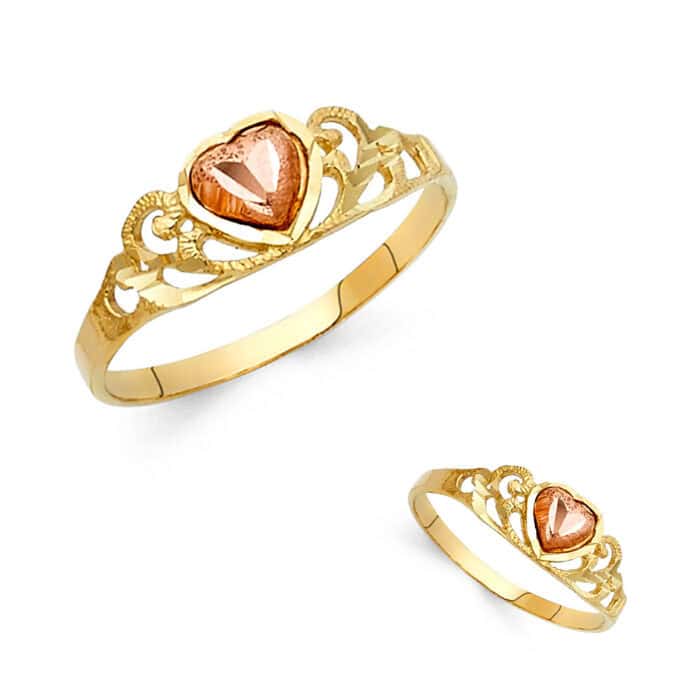 14K Two Tone Gold Fancy Heart Ring - Image 3