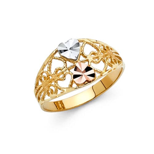 14K Tri Color Gold Fancy Heart Ring