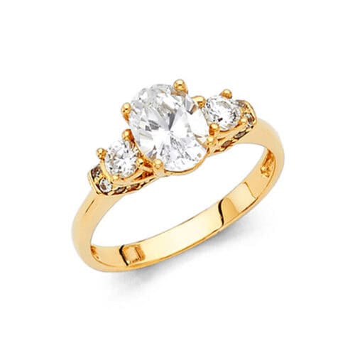 14K Yellow Gold Cubic Zirconia 1 carat Round Shape Stone Engagement Ring