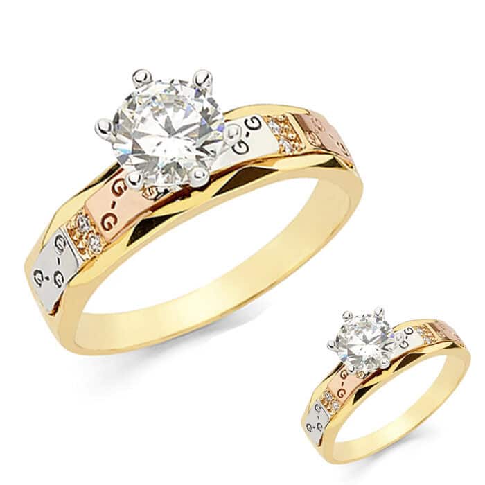 14K Tri Color Gold Cubic Zirconia Engagement Ring - Image 3