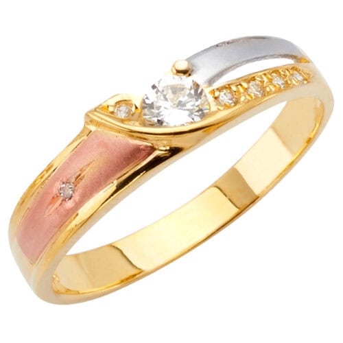 14K Tri Color Gold Cubic Zirconia Men's Wedding Band