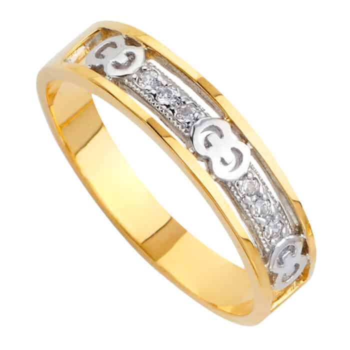14K Two Tone Gold Cubic Zirconia Men's Wedding Band - Image 2