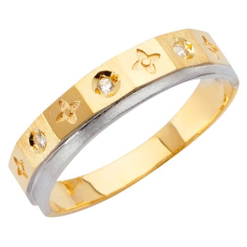 14K Two Tone Gold Cubic Zirconia Men's Wedding Band