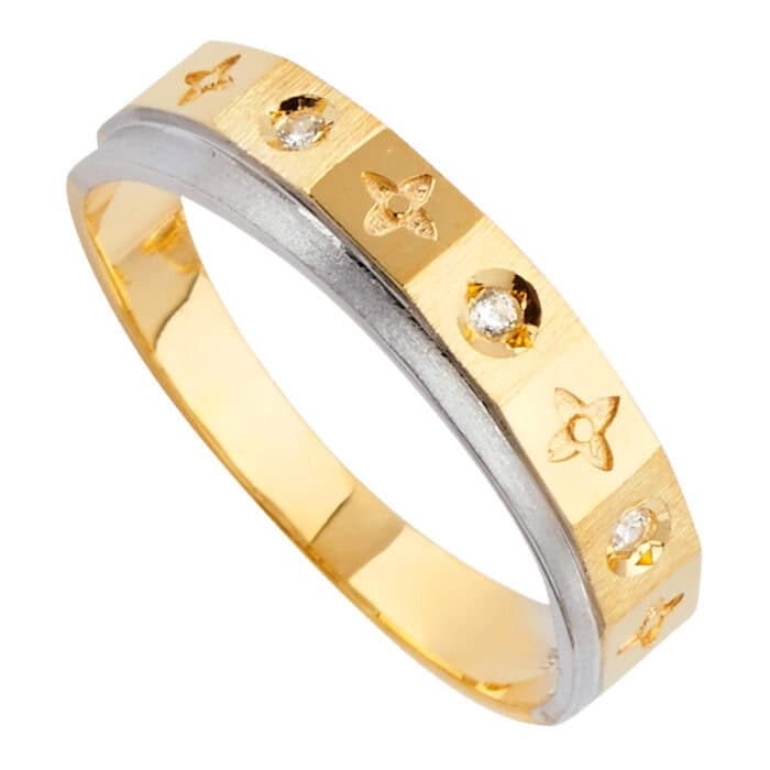 14K Two Tone Gold Cubic Zirconia Men's Wedding Band - Image 2
