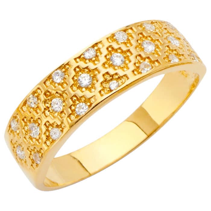 14K Yellow Gold Cubic Zirconia Men's Wedding Band