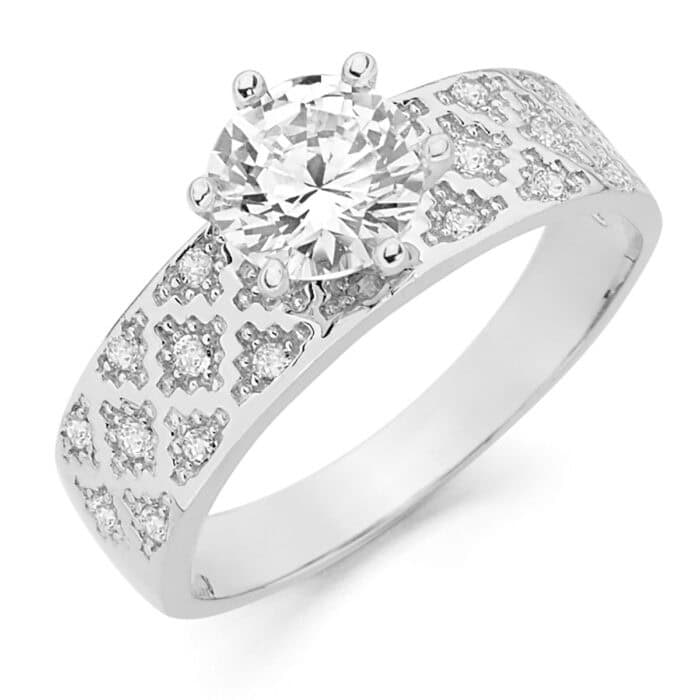 14K White Gold  Cubic Zirconia Engagement Ring and Ladies Wedding Band Set - Image 2