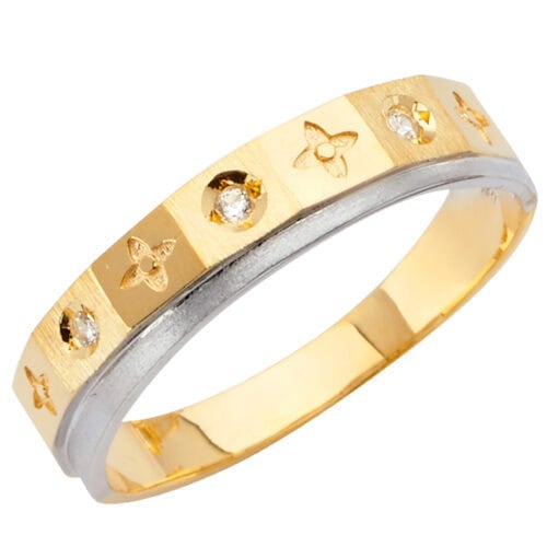14K Two Tone Gold Cubic Zirconia Men's Wedding Band