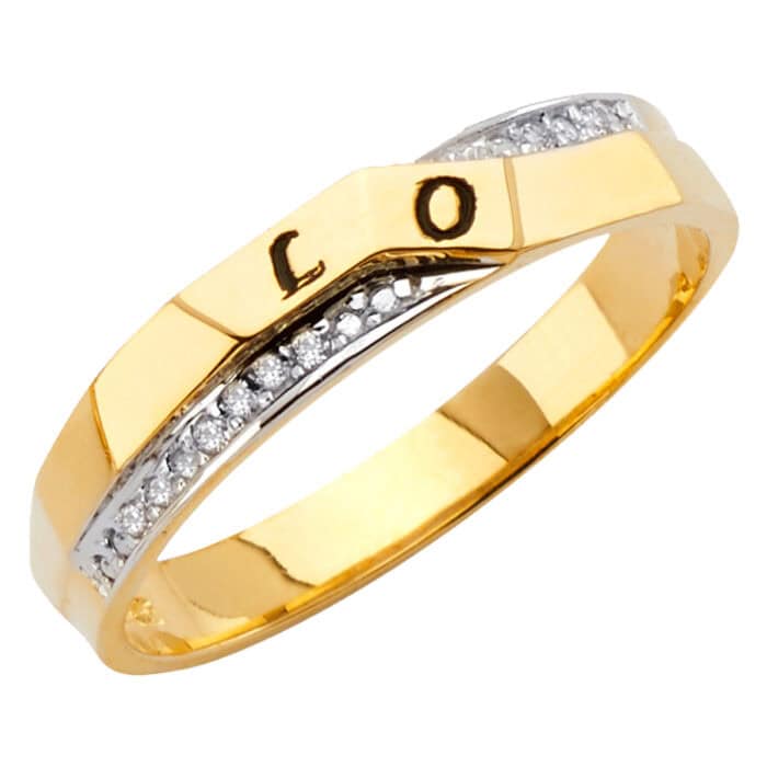 14K Two Tone Gold Cubic Ziconia Men's Wedding Band