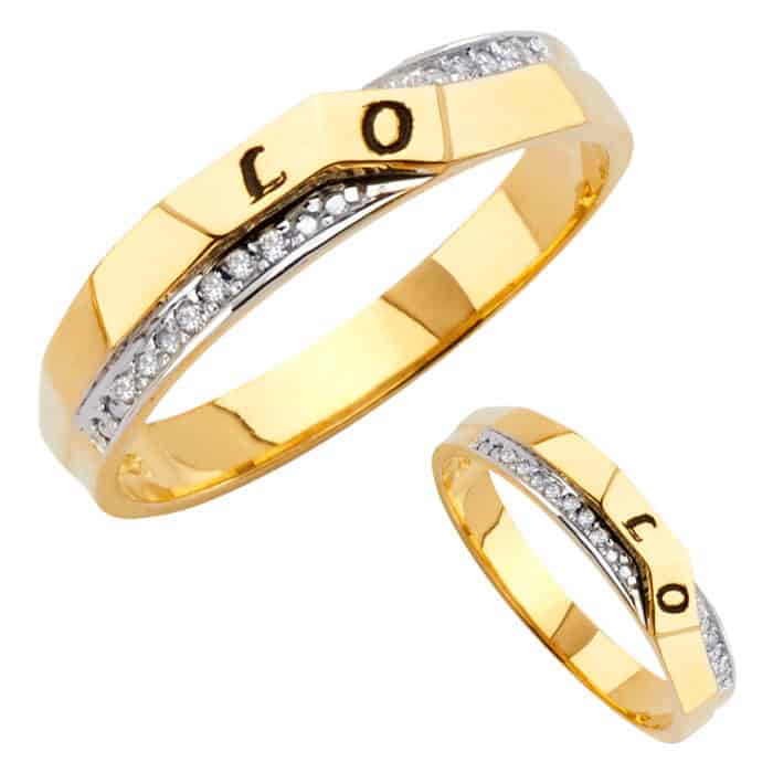 14K Two Tone Gold Cubic Ziconia Men's Wedding Band - Image 3