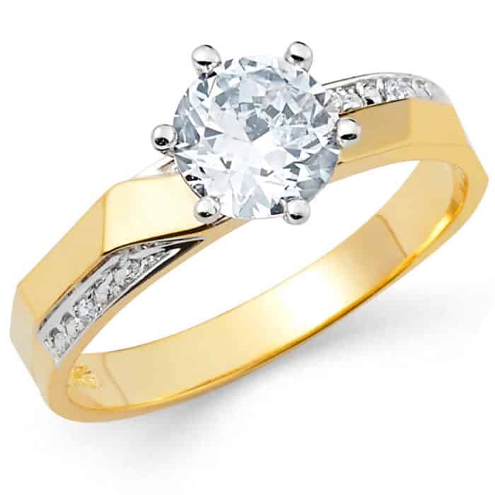 14K Two Tone Gold  Cubic Zirconia Engagement Ring and Ladies Wedding Band Set - Image 2