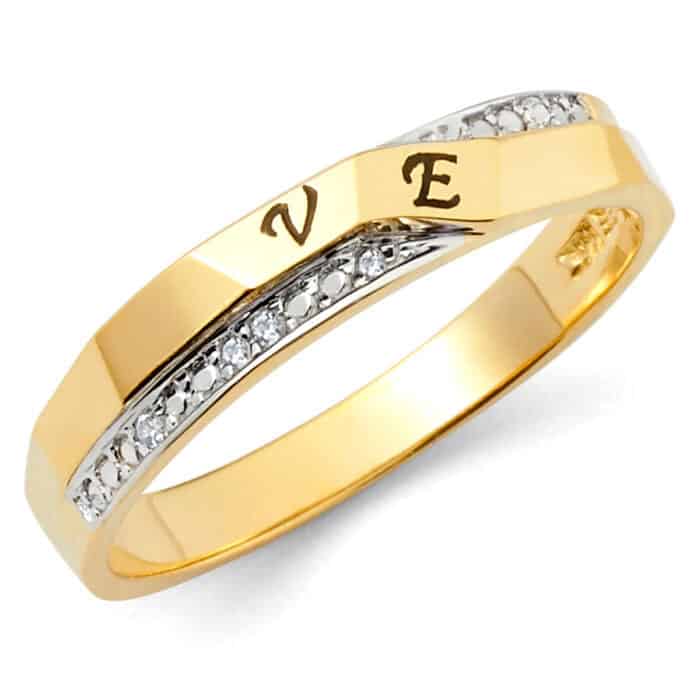 14K Two Tone Gold  Cubic Zirconia Engagement Ring and Ladies Wedding Band Set - Image 3