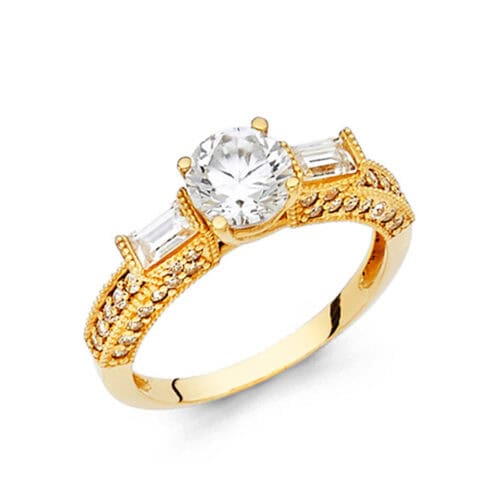 14K Yellow Gold Cubic Zirconia  Round Stone Engagement Ring For women