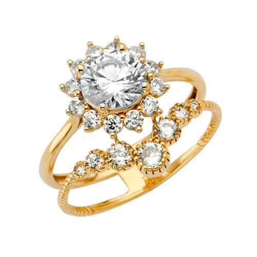 14K Yellow Gold 2 Line Cubic Zirconia Engagement Ring