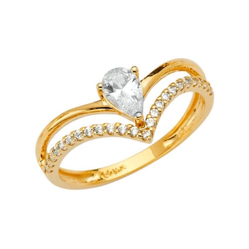 14K Yellow Gold 2 Line Fancy Cubic Zirconia Ring