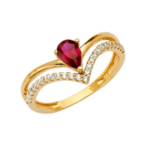 14K Yellow Gold 2 Line Fancy Cubic Zirconia Ring