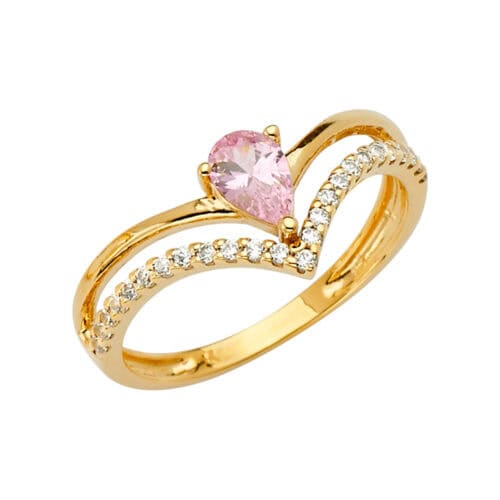 14K Yellow Gold 2 Line Fancy Cubic Zirconia Ring